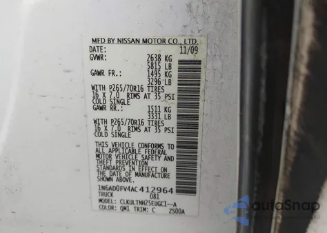 2010 Nissan Frontier Se z USA, uszkodzony, nr VIN 1N6AD0FV4AC412964